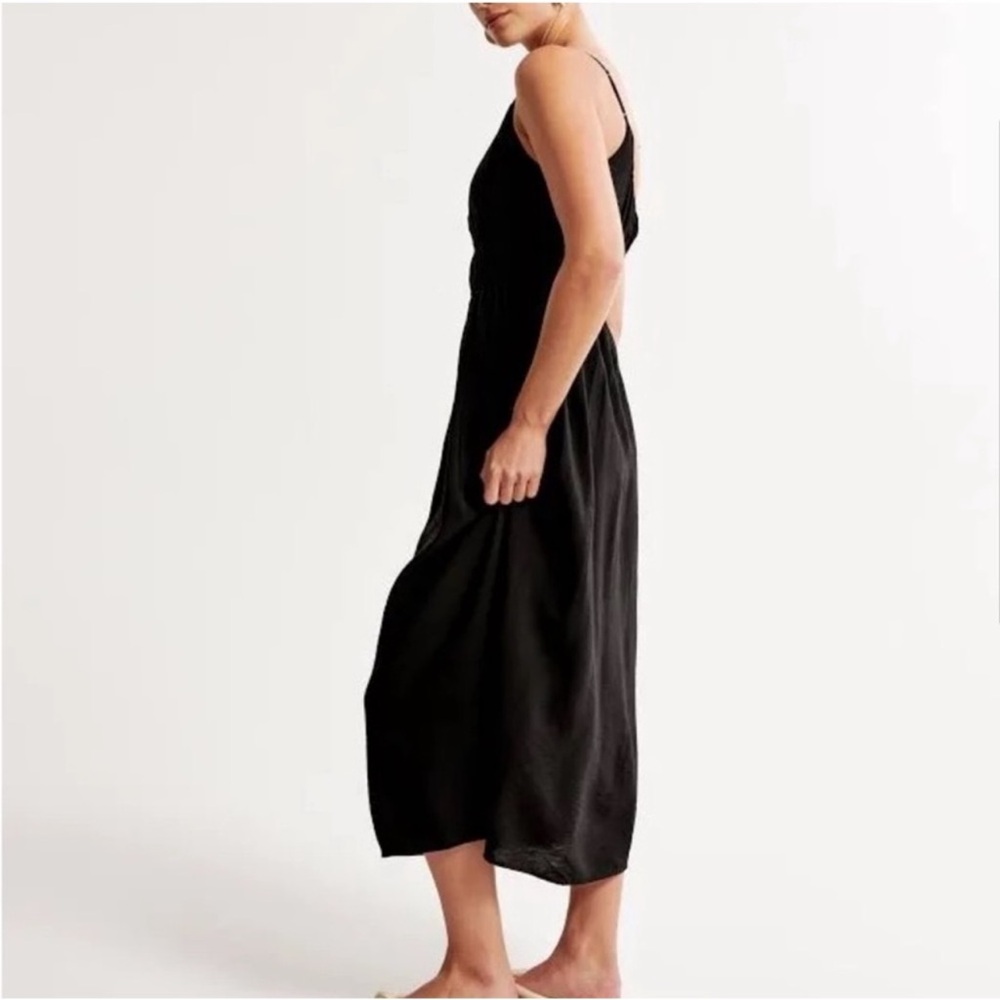 Abercrombie Black One Shoulder Midi Dress Sz L - Picture 3 of 9